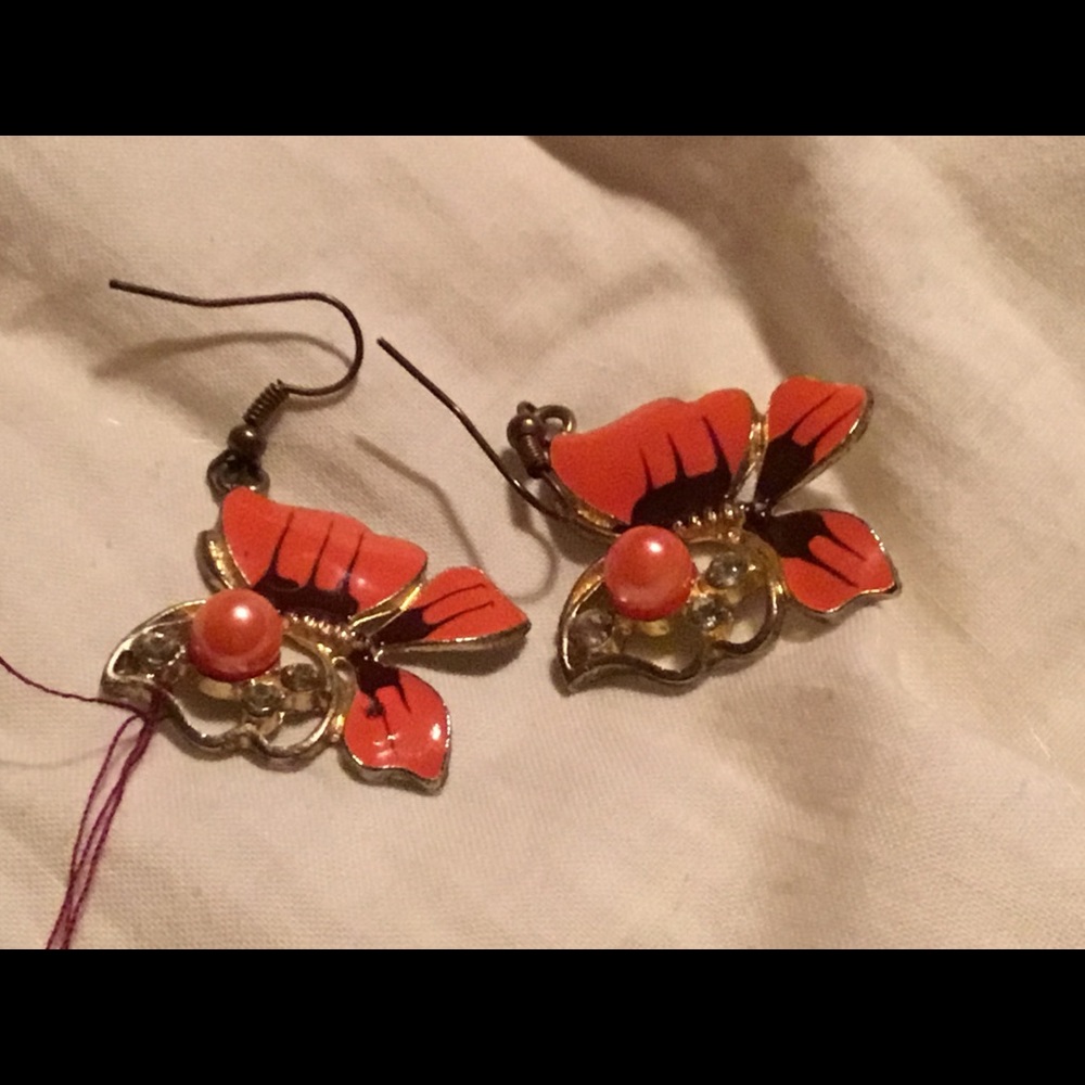 Vintage orange and black dangle earrings